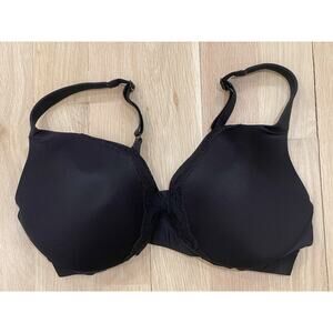 Cacique Black Bra 44DD Lightly Lined Plunge Lace Trim